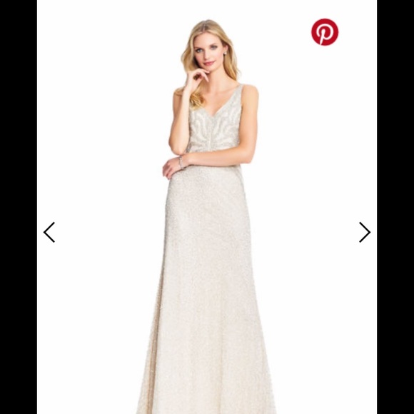 Adrianna Papell fully beaded pearl sleeveless long dress - Picture 3 of 4